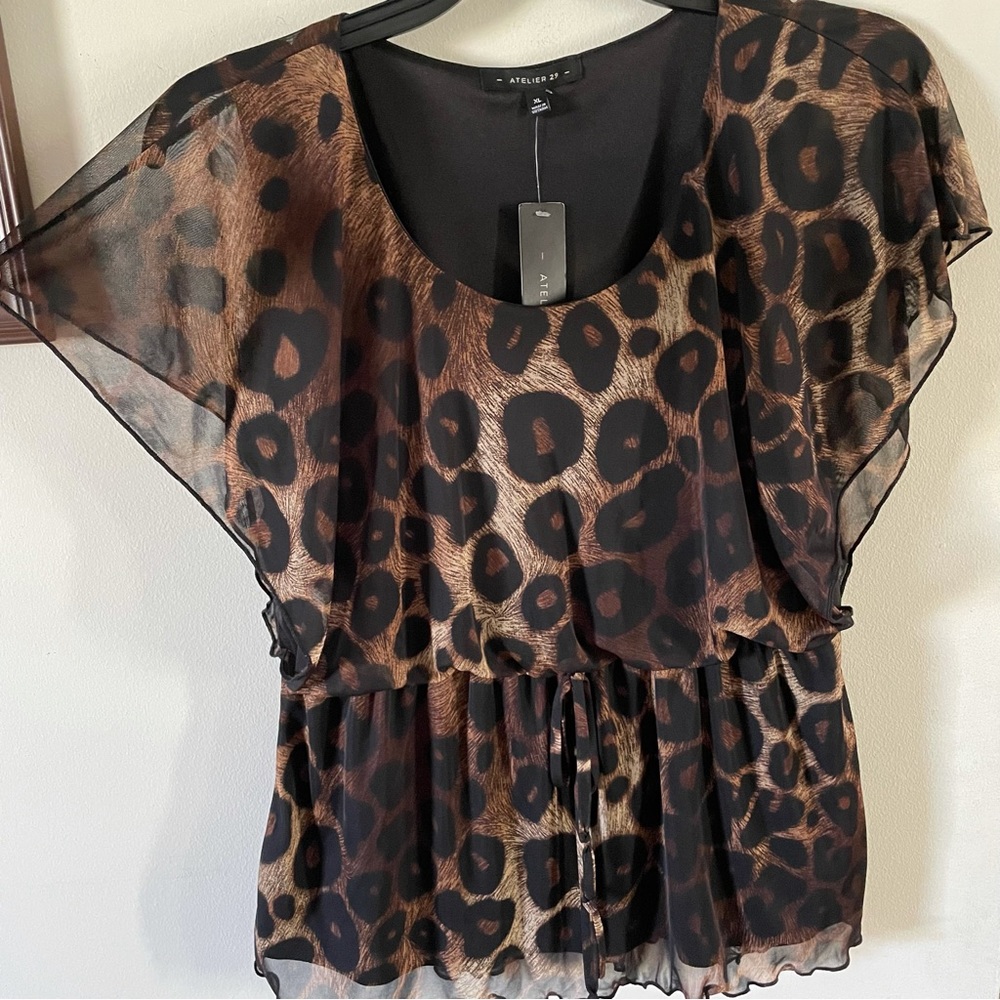 New Cheetah Print Sheer Overlay Top